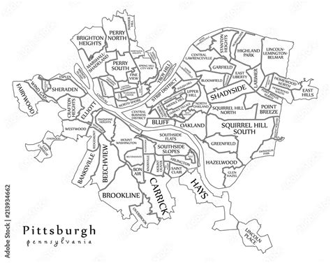 Modern City Map Pittsburgh Pennsylvania City Of The Usa With