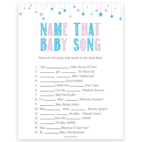 Name That Baby Song Gender Reveal Printable Baby Shower Games