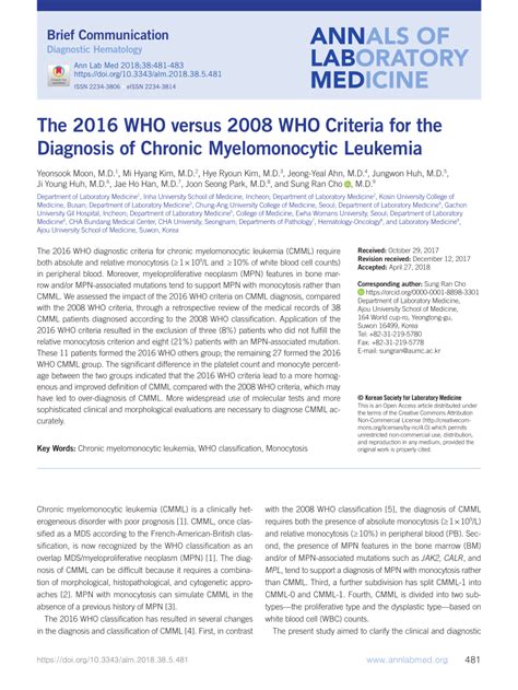 Pdf The 2016 Who Versus 2008 Who Criteria For The Diagnosis Of