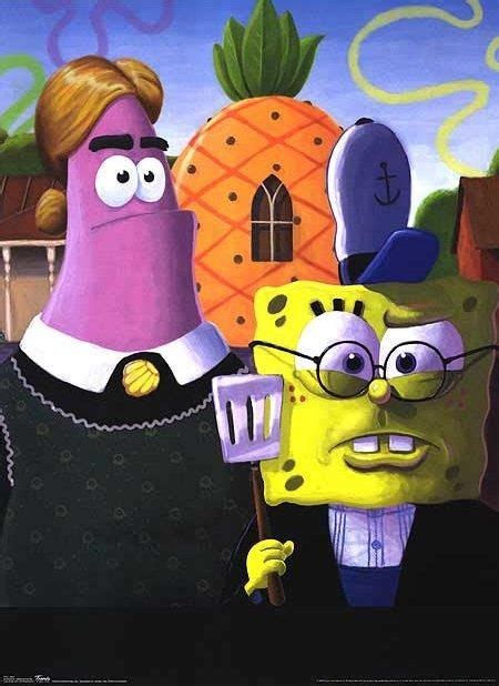 American Gothic Satire Sponge Bob And Patrick American Gothic Painting