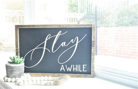 Black And White Stay Awhile Framed Farmhouse Wood Sign Rustic Decor
