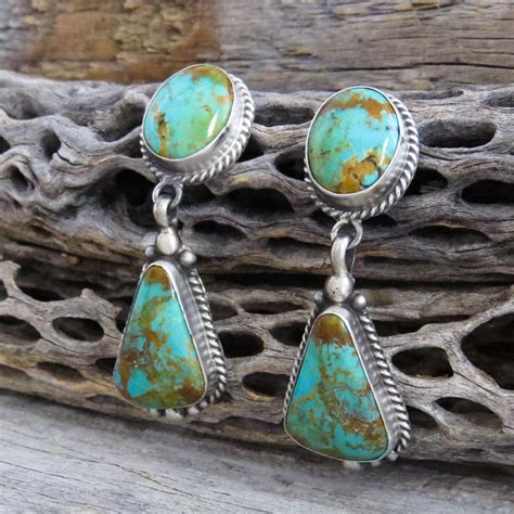 Turquoise Earrings Native American Navajo Handmade Long Etsy