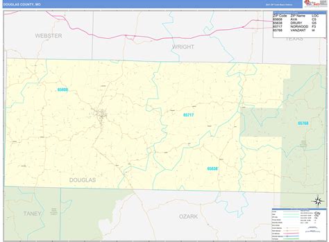 Douglas County Mo Zip Code Wall Map Basic Style By Marketmaps Mapsales