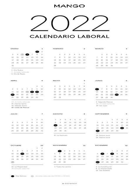 Calendario Laboral 2022 Pdf Calendario Observancias