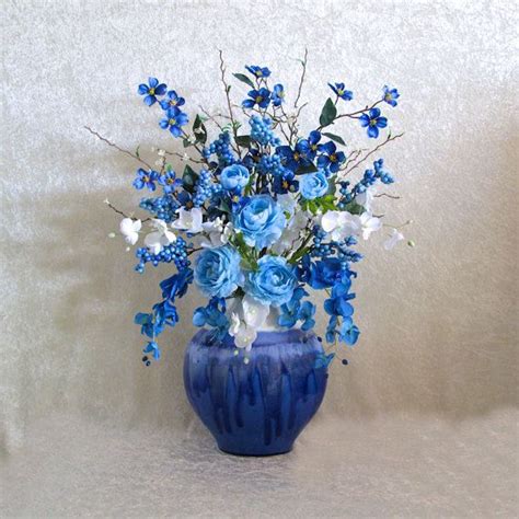 Silk Flower Arrangement In A Blue And White By Alwaysinbloomfloral