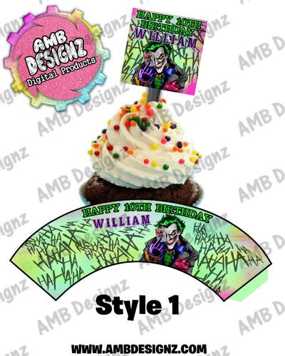 Joker Cupcake Topper And Joker Cupcake Wrapper Digitalproducts