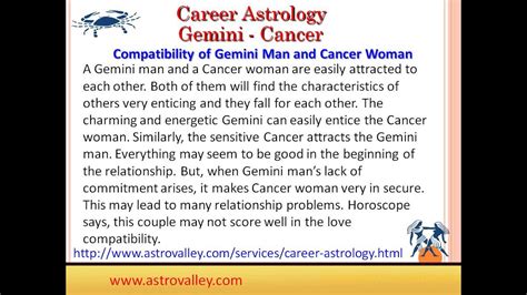But perfect is as perfect does, and too much compatibility and ease in a relationship can make it boring and stagnant. Gemini and Cancer Love Marriage - YouTube
