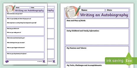 Autobiography Writing Template For Year 3 6 Students