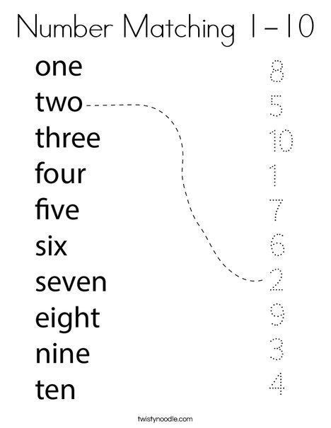 Number Matching 1 10 Coloring Page Twisty Noodle Preschool Math