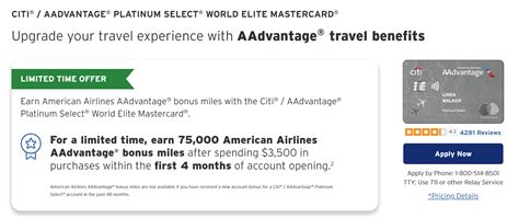 Citi Aadvantage Platinum Select World Elite Mastercard 75000 Miles