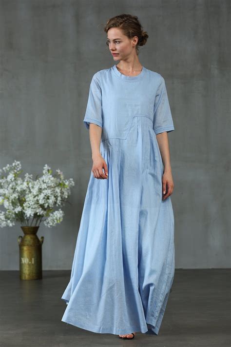 Maxi Linen Dress In Light Blue Linennaive® Linen Dresses Maxi