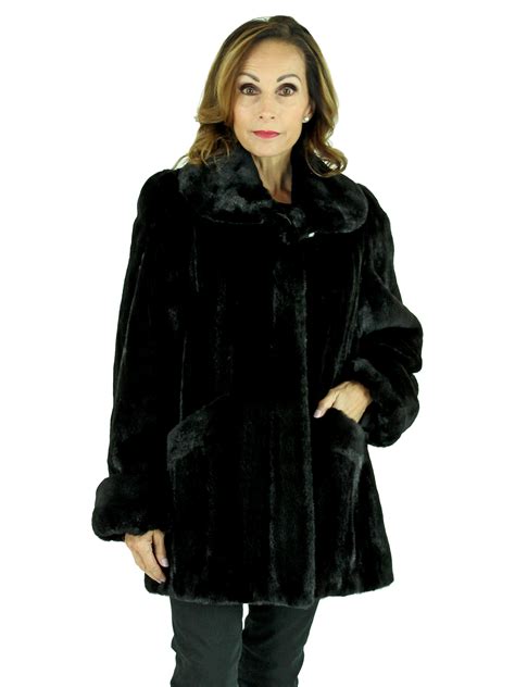 Black Semi Sheared Mink Fur Jacket Womens Mink Fur Jacket Medium