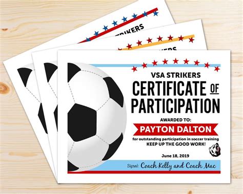Editable Soccer Participation Award Certificates Online Template