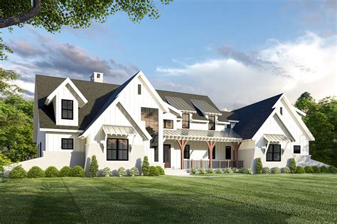 5 Bed Modern Farmhouse Plan With Unique Angled Garage 275006cmm