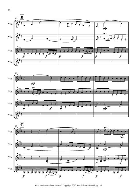 Mozart Magic Flute Overture Sheet Music For Violin Quartet