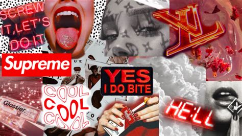 Red aesthetic background collage laptop. Red Mac Desktop Collage Wallpaper | Aesthetic desktop ...