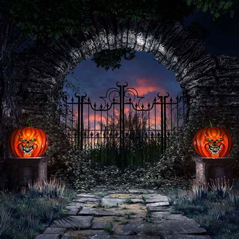 New Halloween Pumpkin Theme Iron Gate Photography Backdrop Sale