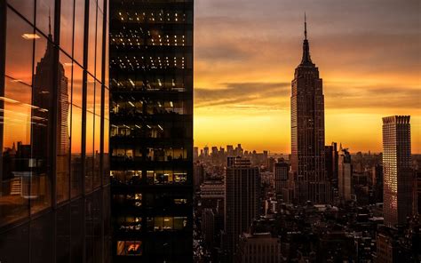 Sunset Cityscape City Empire State Building Usa New York City