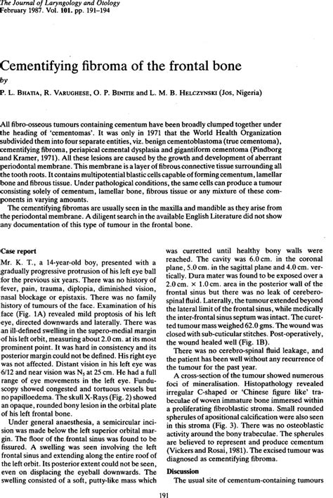 Cementifying Fibroma Of The Frontal Bone The Journal Of Laryngology