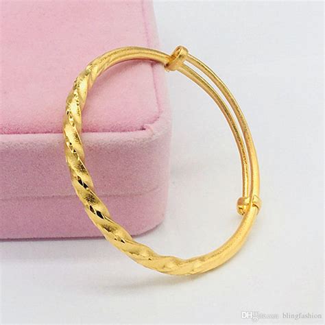 Twisted Womens Bangle Solid 18k Yellow Gold Filled Fashion Adjustable