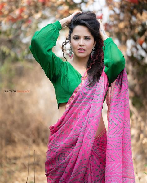 Anasuya Bharadwaj Latest Photos in georgette Saree and green full ...