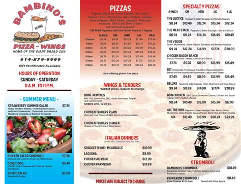 bambino s pizza and wings pizza restaurant in west jefferson oh 43162