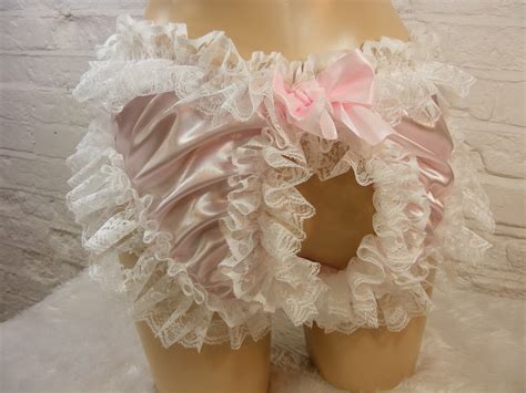 premium sissy panties frilly satin open butt lingerie knickers etsy uk