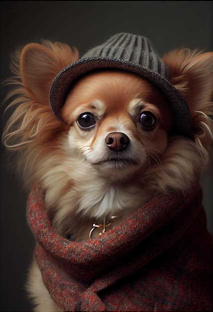 Premium Ai Image A Dog Wearing A Hat And A Scarf Is Wearing A Hat