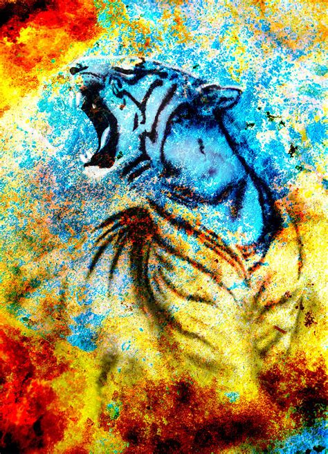 Painting Abstract Tiger Collage On Color Abstract Background Rust