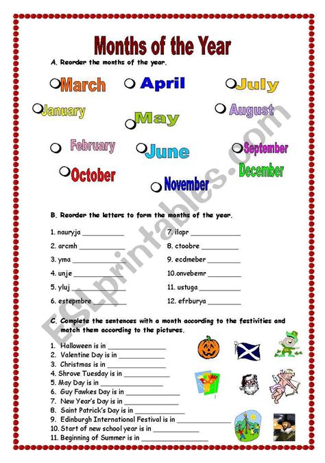 Months Of The Year Activity Sheet