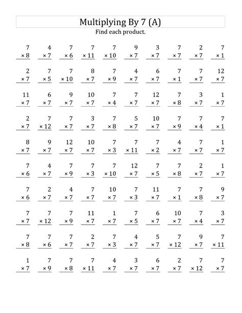 Multiplication Worksheets 7 Gtadr