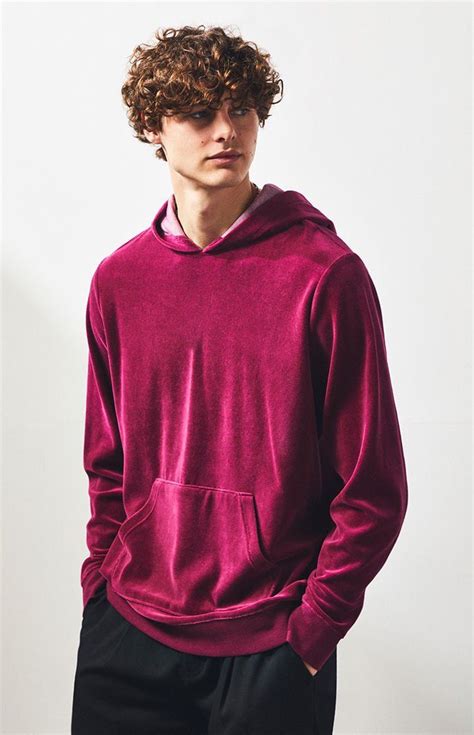 Pacsun Mens Velour Oversized Pullover Hoodie Burgundy Male Haircuts