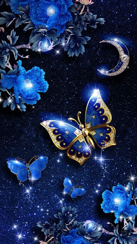 Aesthetic Wallpaper Blue Butterfly Black Background Download Free Mock Up