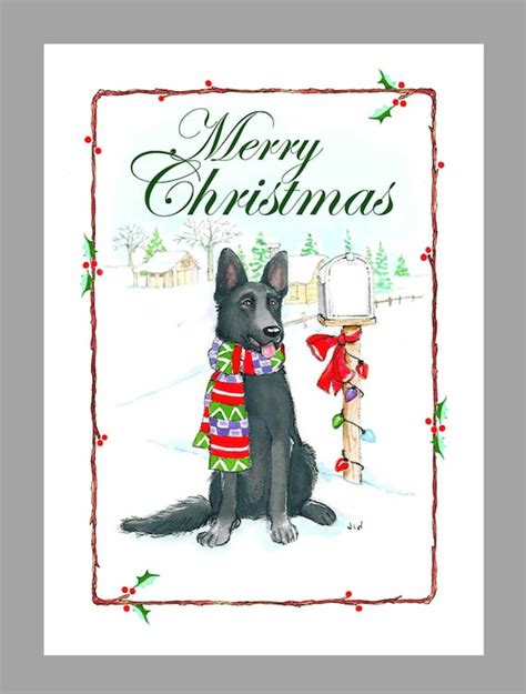 German Shepherd Dog Black Christmas Cards Box Of 16 Cards Etsy
