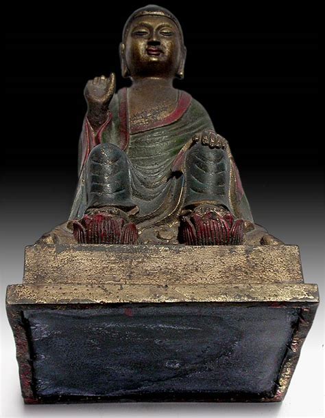 Antique Chinese Polychrome Bronze Maitreya Buddha Statue
