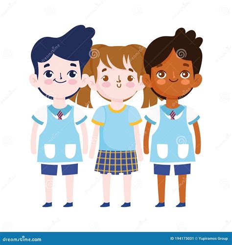 Back To School Students Girl And Boys Cartoon Characters Elementary