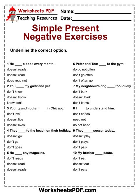 Present Simple Negative Exercises Interactive Worksheet Edform
