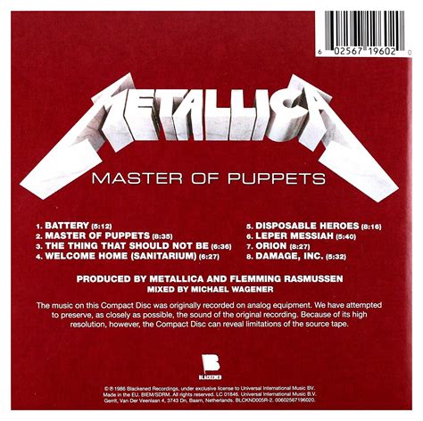 Classic Rock Covers Database Metallica Master Of Puppets