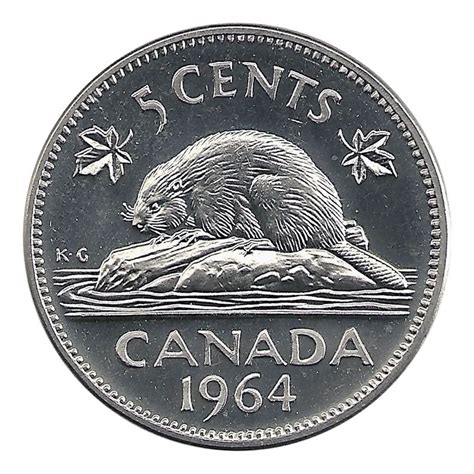 1964 Canadian 5 Cent Beaver Nickel Coin Brilliant Uncirculated