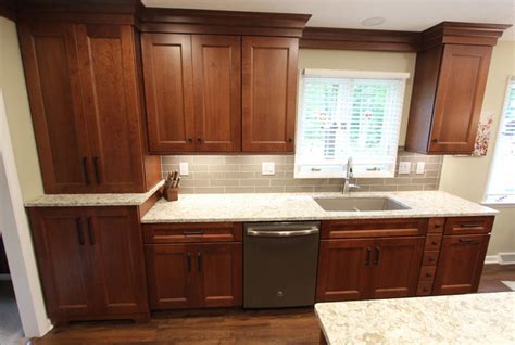 Transitional Cherry Kitchen With Beige And White Quartz Countertop