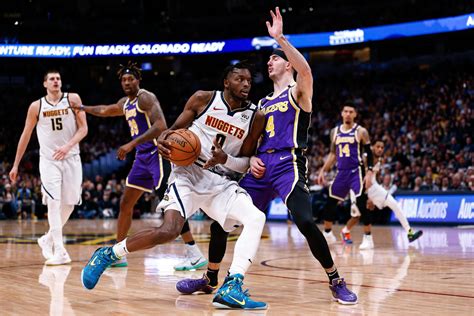 Lakers Nuggets Alex Caruso Defense Forum Blue And Gold