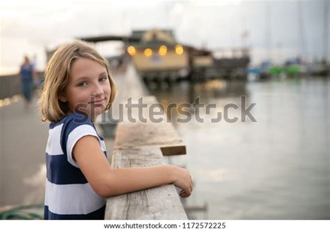 Child Tween Girl On Pier Smiling Stock Photo 1172572225 Shutterstock