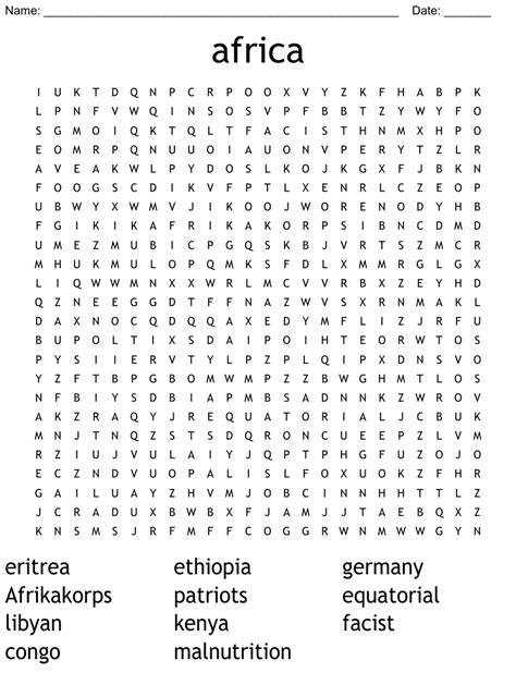 Africa Word Search Wordmint