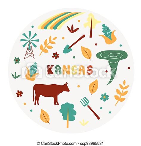Usa Collection Vector Illustration Of Kansas Theme State Symbols Usa