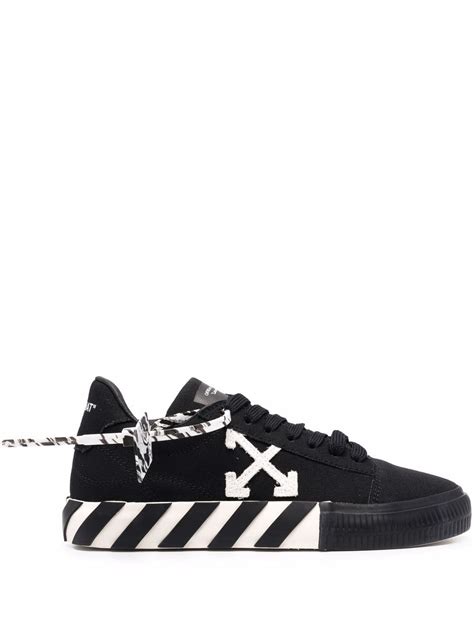 Off White Vulcanized Low Top Sneakers In Black Modesens