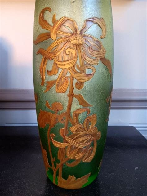 Proantic Legras Montjoye Vase Signed With Chrysanthemums Crystal Glas