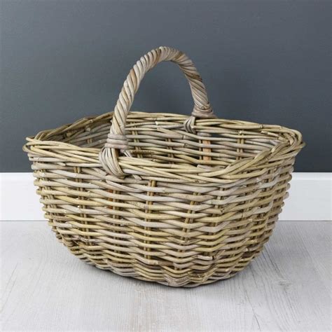 Grey And Buff Rattan Wicker Shopping Basket The Basket Company