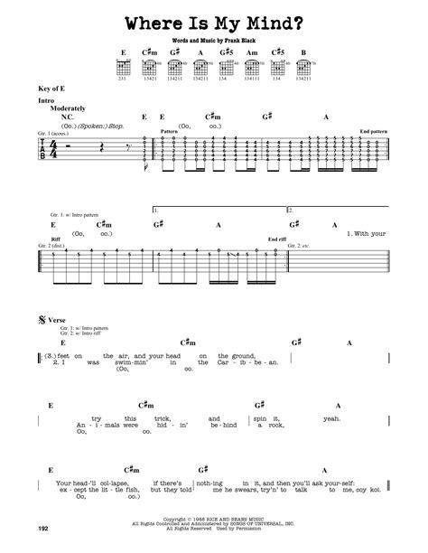 Where Is My Mind Sheet Music Pixies Guitar Lead Sheet