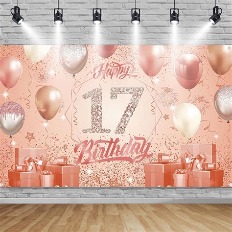 17th Birthday Decorations Rosegold 17th Backdrop Banner