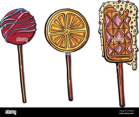 Set Of Sweets Caramels Candy On A Stick Stock Vector Image And Art Alamy